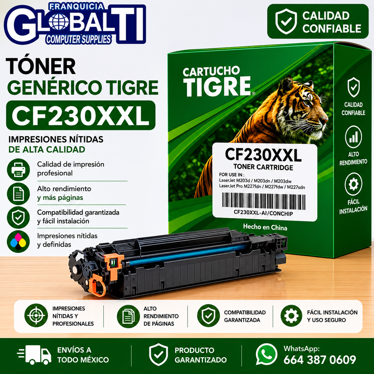 Tóner Genérico Tigre CF230XXL Negro Calidad Premium para 3,500 páginas.