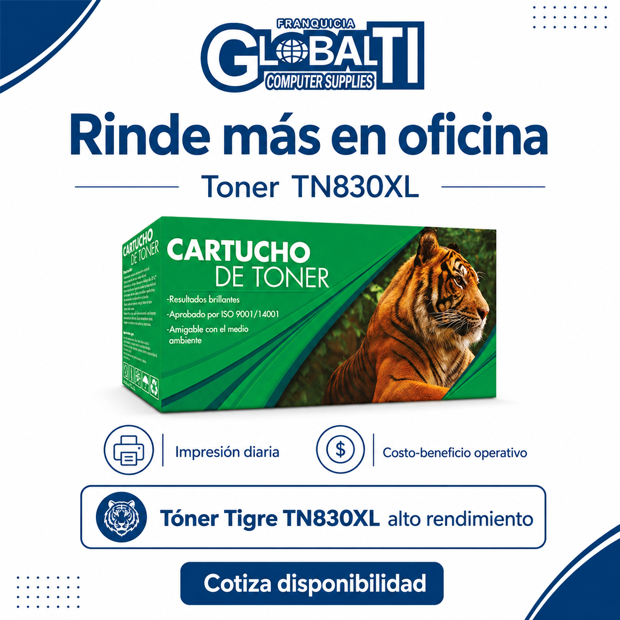 Tóner Genérico Tigre TN830XL Negro Calidad Estándar de Alto rendimiento 3,000 páginas.