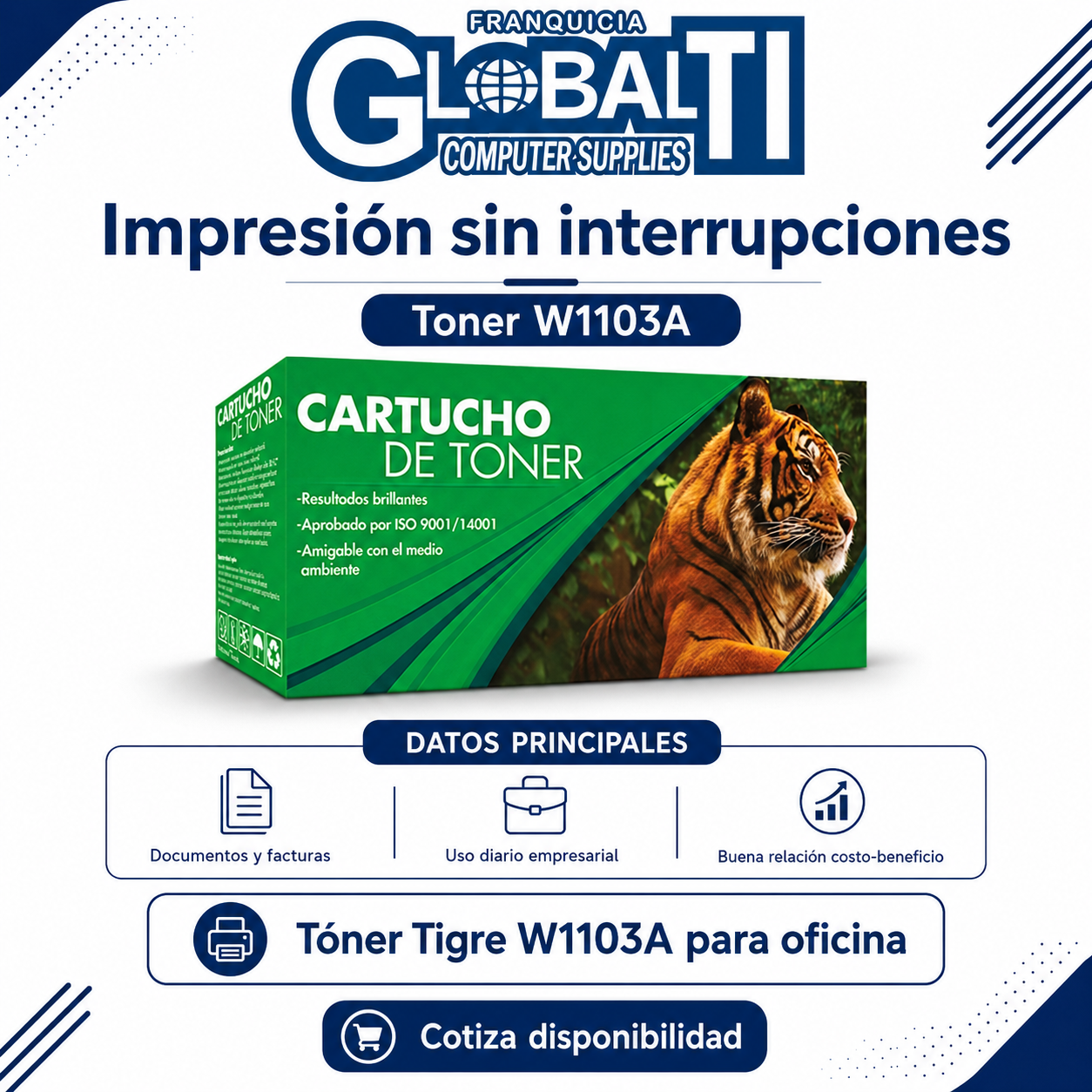 Tóner Genérico Tigre W1103A Negro Calidad Estándar para 2,500 páginas.