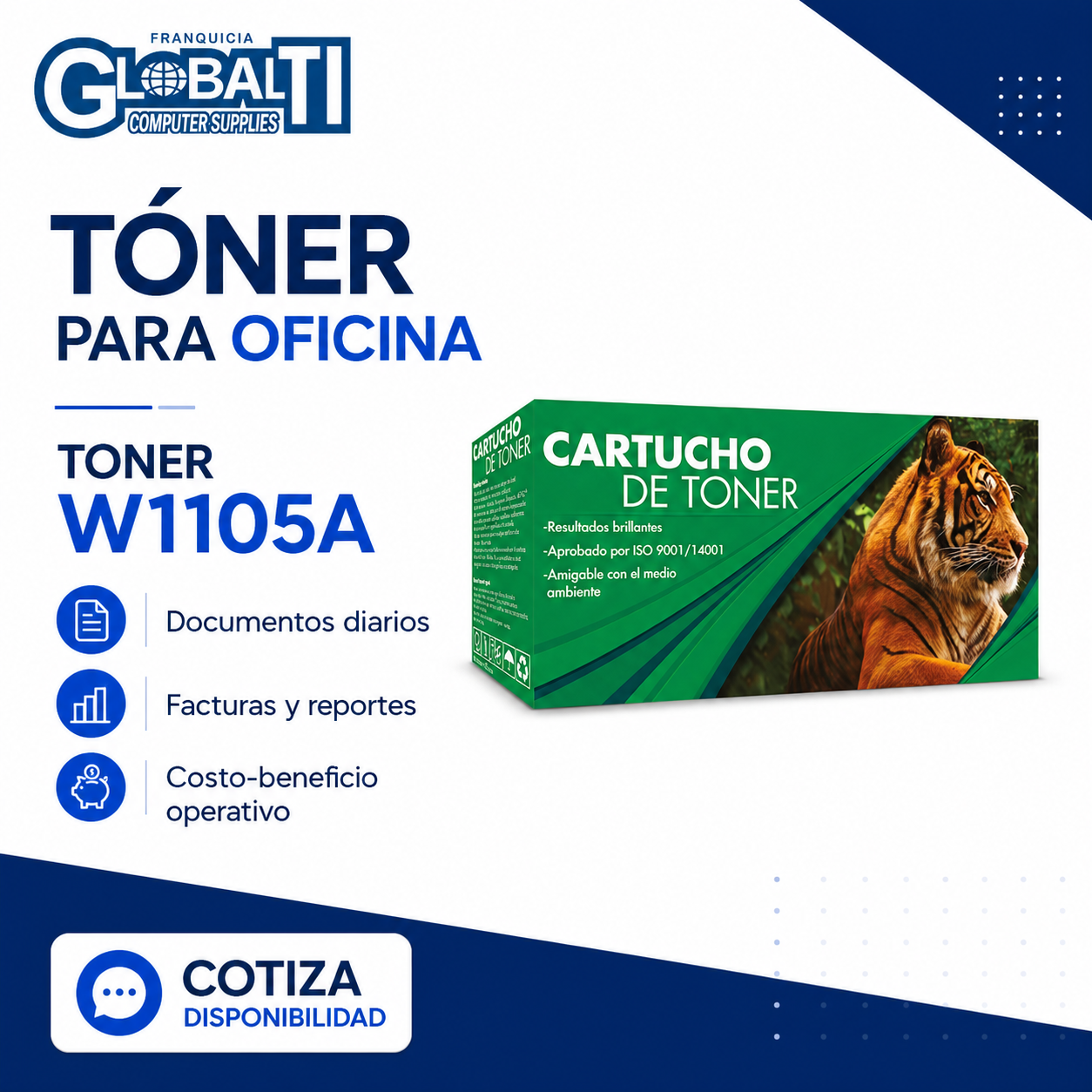 Tóner Genérico Tigre W1105A Calidad Estándar para 1,000 páginas.
